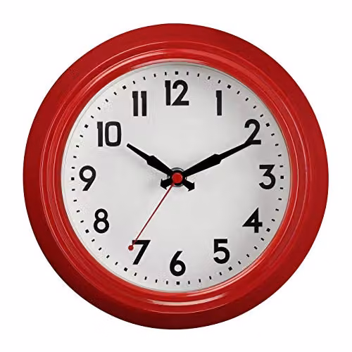 Premier Housewares Retro Round Metal Wall Clock in Red and Black, W/D/H: 22 x 22 x 8 cm – 2