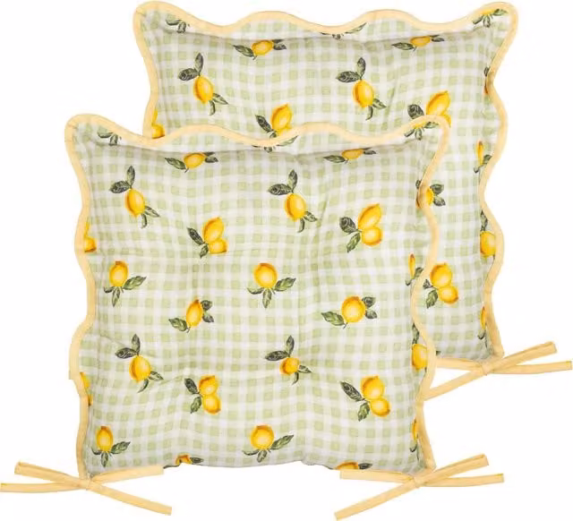 Make It A Home Fruits Lemons Gingham Indoor-Outdoor Seat Pads, 2 Pack, Green
