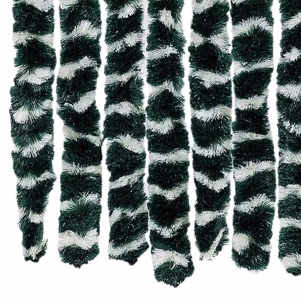 Berkfield Home Striped Chenille Fly Curtain in Green and White, W: 90 cm, H: 200 cm – 5