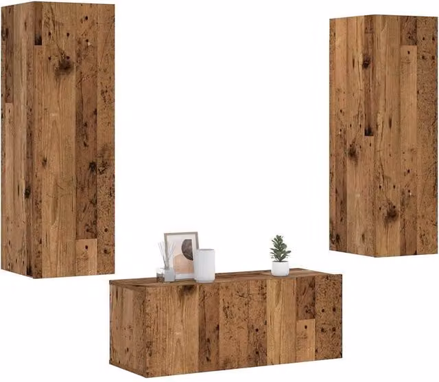 Berkfield Home 3-Piece Modern Wall Mounted TV Cabinet Set in Brown Old Wood Finish