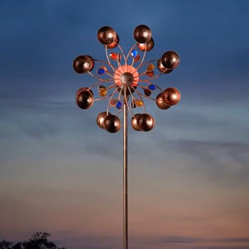 mysmartbuy Venti Wind Spinner with Solar Powered Crackle Globe in Bronze and Multicolour, H: 130 cm – 1