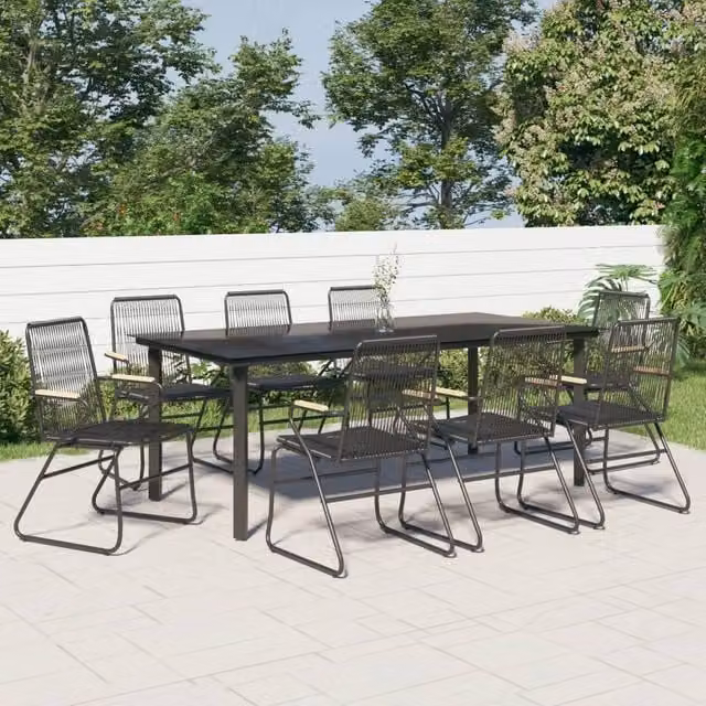 Berkfield Home 9 Piece Garden Dining Set in Black PVC Rattan and Steel