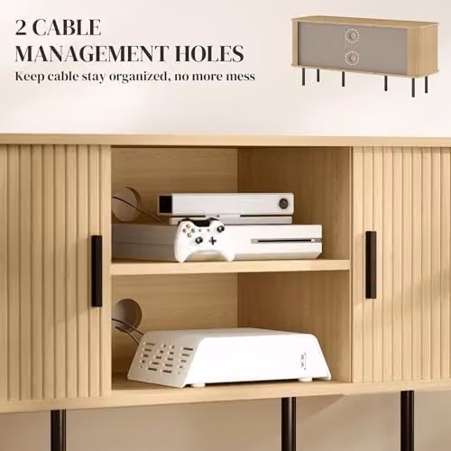HOMCOM Mid-Century TV Stand Cabinet for Televisions up to 55 Inches, Brown and Black, W/D/H: 120 x 40 x 20.4 cm – 4