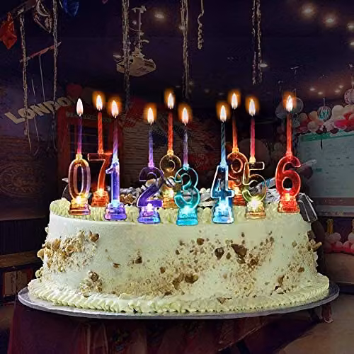 Shatchi Number 0 LED Light Up Flashing Colour Changing Birthday Cake Decoration with 4 Wax Candles in Multicolour – 3