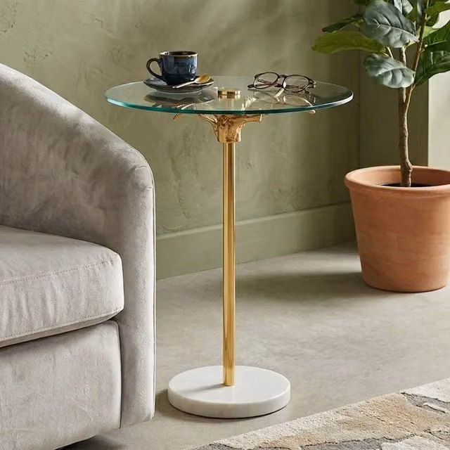 Orsina Round Glass Side Table in Gold and White, W/D/H: 52 x 52 x 66 cm – 2