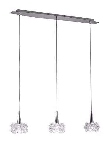 Mantra Artic Small Pendant Line 3 Light Suspended Ceiling Lamp in Polished Chrome and Transparent Glass