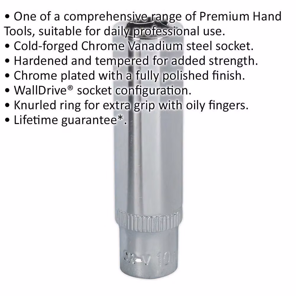 Loops 10mm Deep Drive Socket 1/4 inch Square Drive Forged Chrome Vanadium Steel in Silver – 2