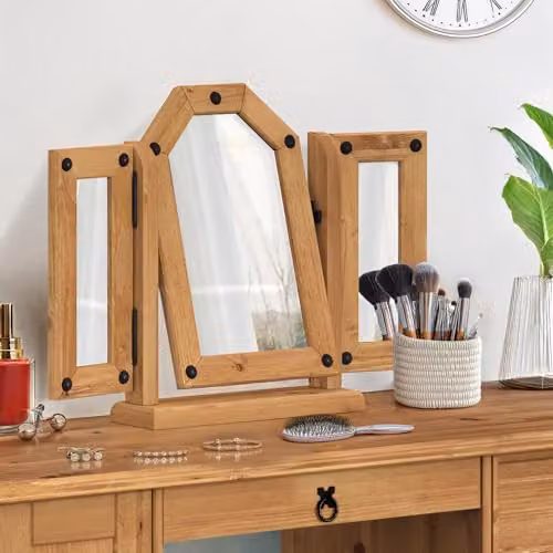 Mercers Furniture Corona Triple Mirror Dressing Table in Solid Pine Wood, Antique Wax Finish, W/D/H: 74 x 11 x 51 cm – 2