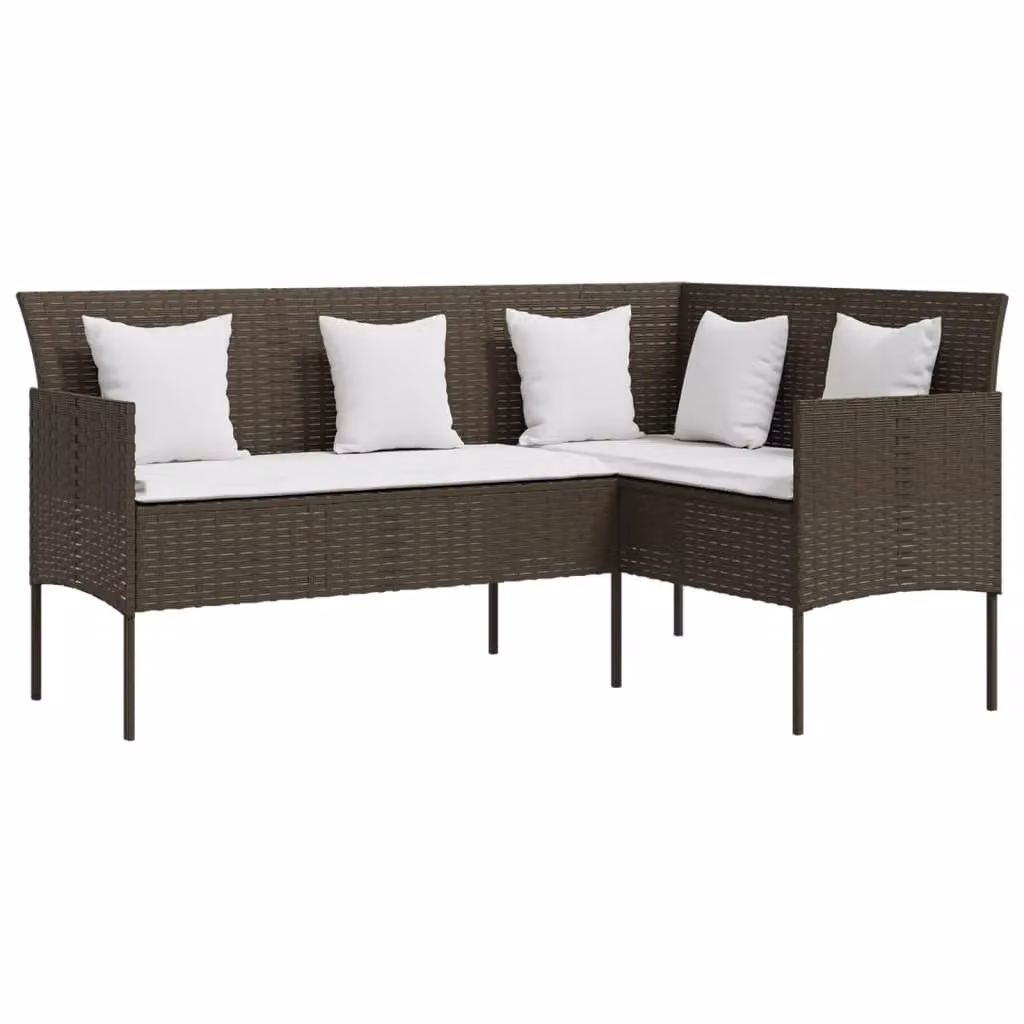 Berkfield Home 5 Piece L-Shaped Poly Rattan Sofa Set with Cushions in Brown – 1