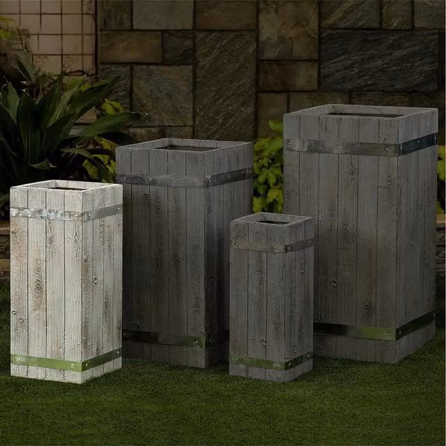 Gudrum Ottawa Polystone Rectangular Pillar Planters, Grey, W: 27 cm, H: 61 cm