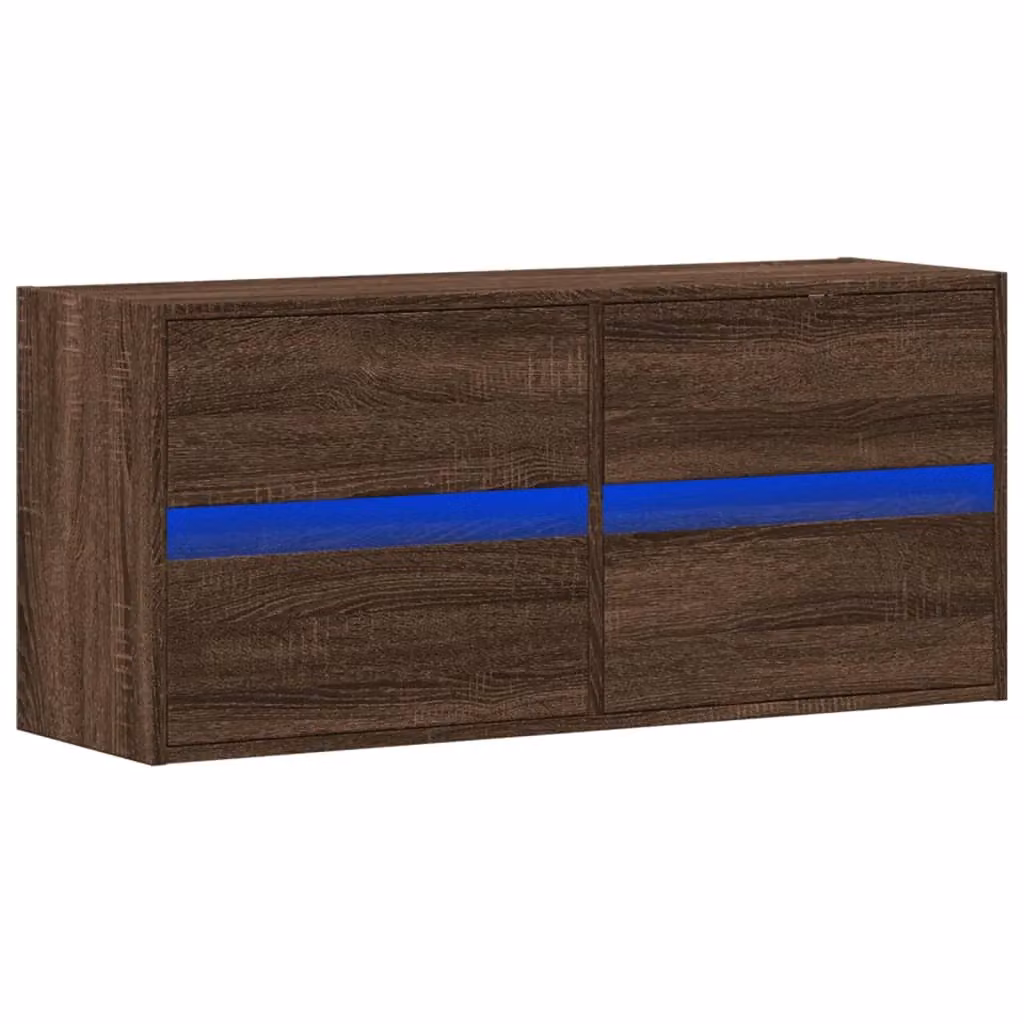Berkfield Home TV Wall Cabinet with LED Lights in Brown Oak, W/D/H: 100 x 31 x 45 cm – 2