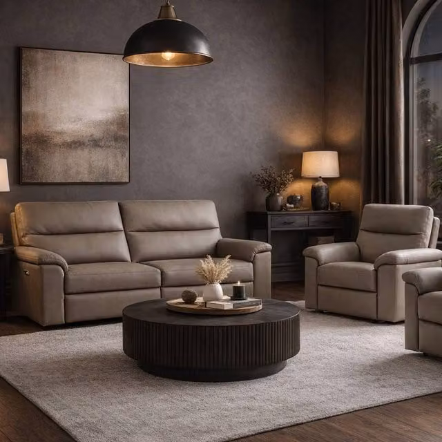Aspire Marlowe Real Leather Power Recliner 3+1+1 Sofa Set with USB Charging in Taupe – 2