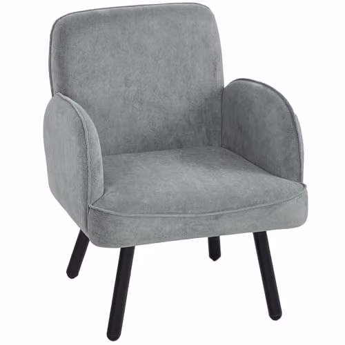 HOMCOM Modern Velvet Upholstered Lounge Chair in Grey – 1