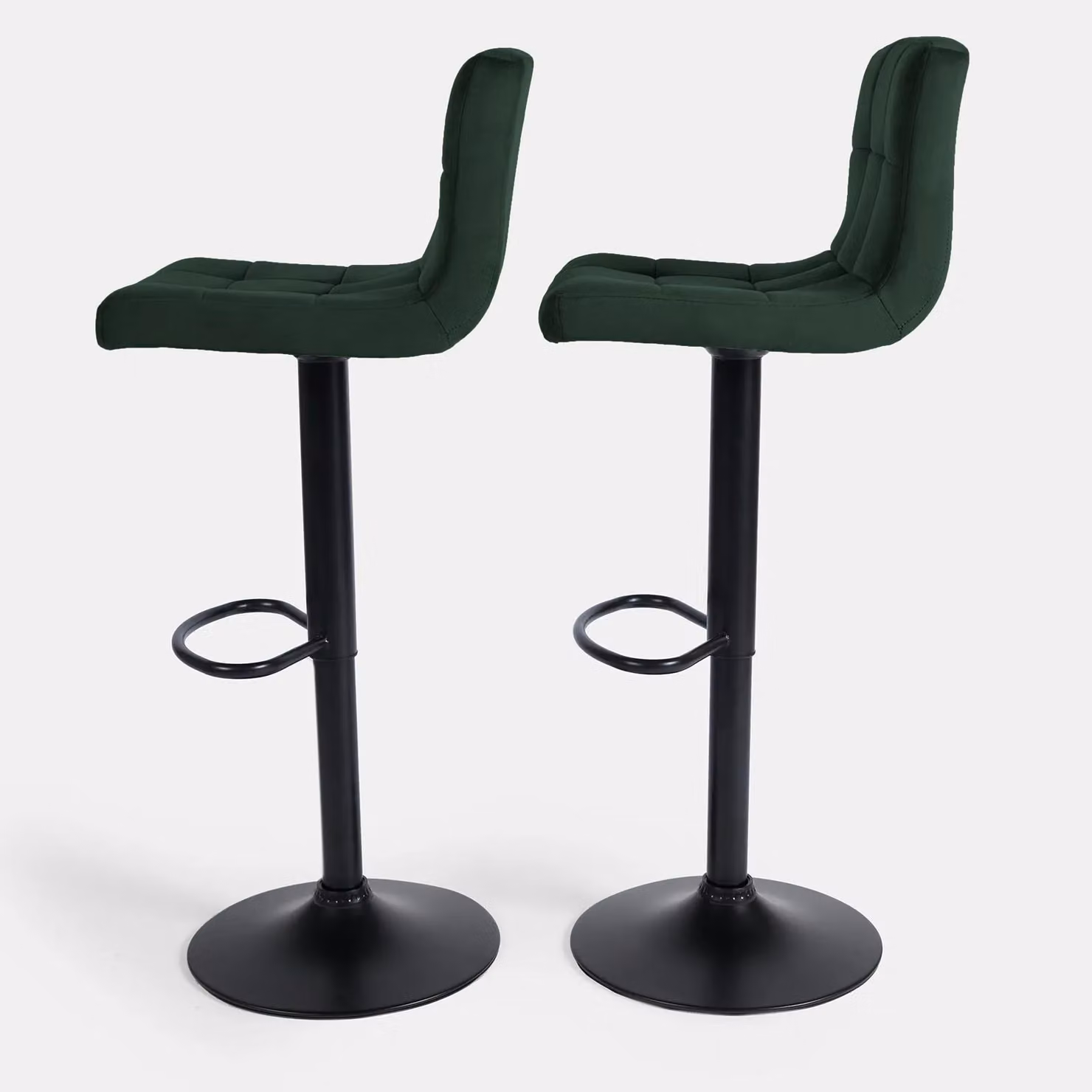 OHS Set of 2 Adjustable Velvet Swivel Bar Stools in Dark Green – 3