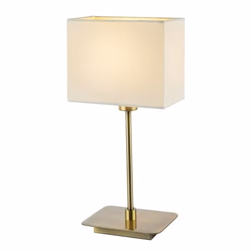 Happy Homewares Modern Gold and Brass Bedside Table Lamp with White Fabric Shade, H 33 cm x W 16 cm x D 10 cm – 1