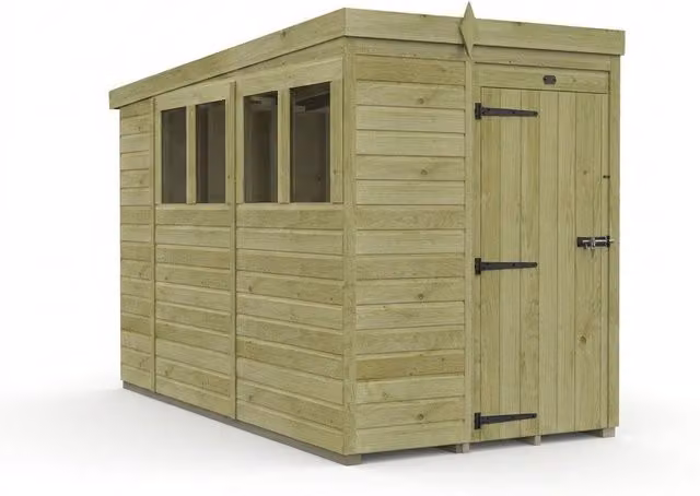 Buttercup Farm Pent Garden Shed with Single Door and Windows, Brown Timber – 1
