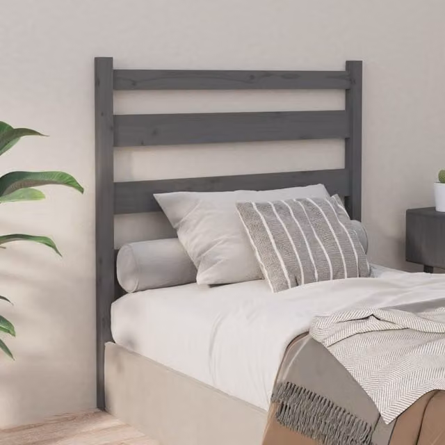 Berkfield Home Grey Rustic Solid Pine Wood Bed Headboard W/D/H: 96 x 4 x 100 cm