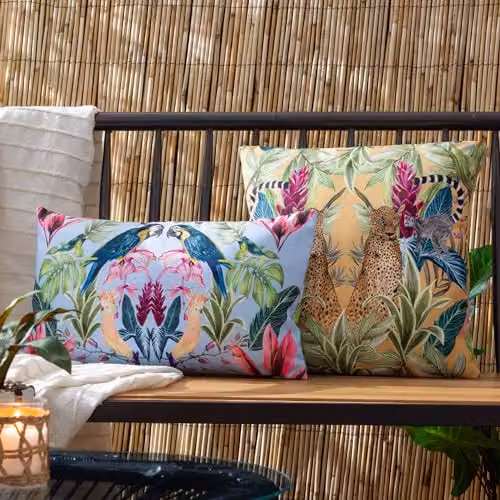 Riva Home Wylder Tropics Kali Birds Exotic Blue Outdoor Cushion with Removable Cover – 3