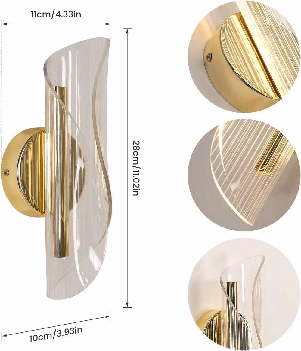 Goeco Modern LED Indoor Wall Light, 16 W Up and Down Lighting in Gold/Brass with Transparent Finish – 2