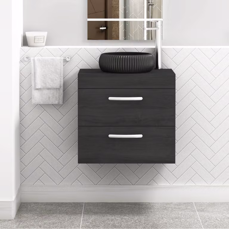 Royal Bathrooms Turin 800mm Wall Hung Vanity Unit with 2 Drawers and Countertop Basin in Hale Black and Milan Black