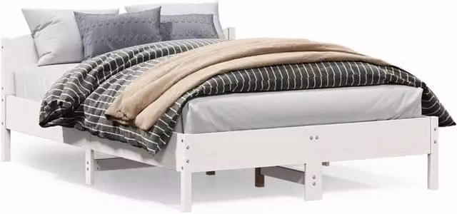 Berkfield Home White Solid Wood Pine Bed Frame W/D/H: 140 x 200 cm