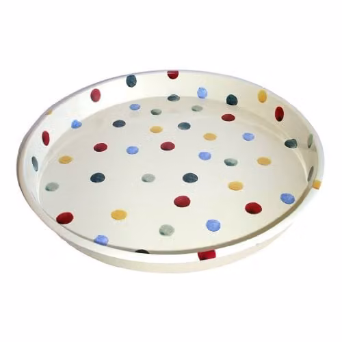 Emma Bridgewater Polka Dot Round Metal Tin Tray in Multicolour, White and Beige, Diameter: 30.4 cm