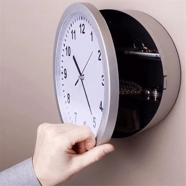 EONLION Silver Vintage Analog Round Wall Clock with Hidden Secret Safe Storage, Diameter: 100 cm – 1