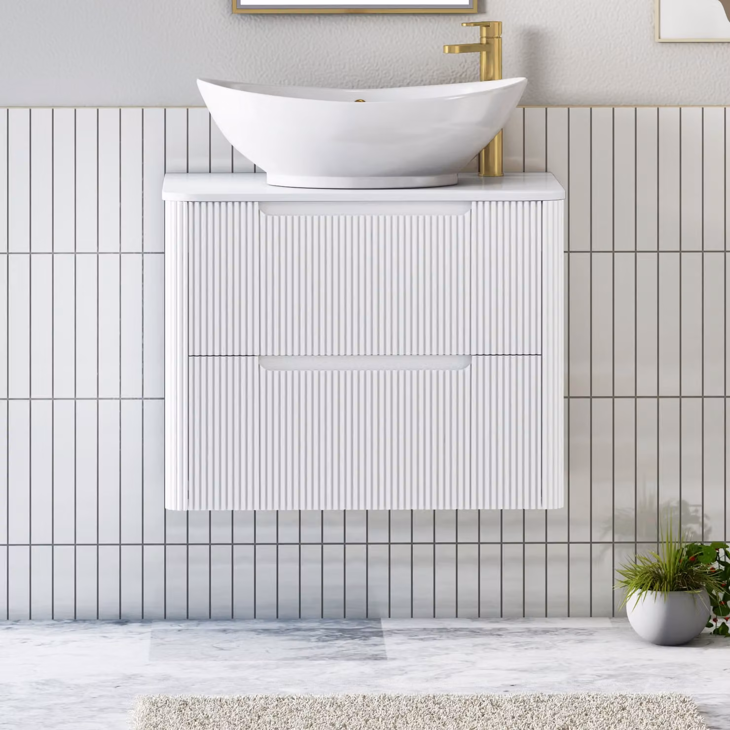 Royal Bathrooms Avenza Wall Hung Vanity Unit with Amaze Basin, Matt White, Width: 60 cm