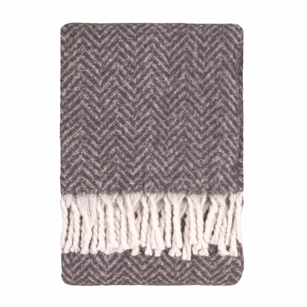 Furn Tweedie Brushed Herringbone Woven Throw with Fringes in Grey, W: 130 cm, L: 180 cm – 2