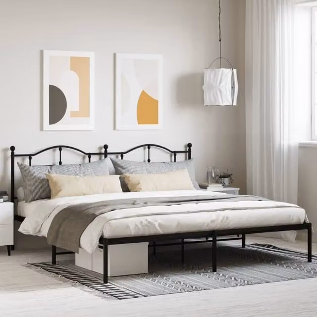Berkfield Home Metal Bed Frame with Headboard in Black W/D/H: 193 x 203 cm