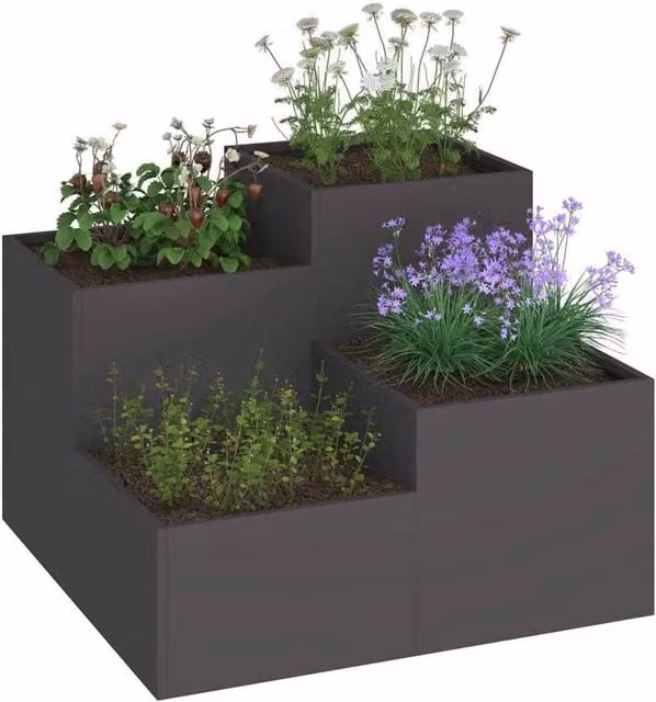 Berkfield Home Black Steel Garden Planter Tub W: 100 cm, D: 100 cm, H: 60 cm – 1