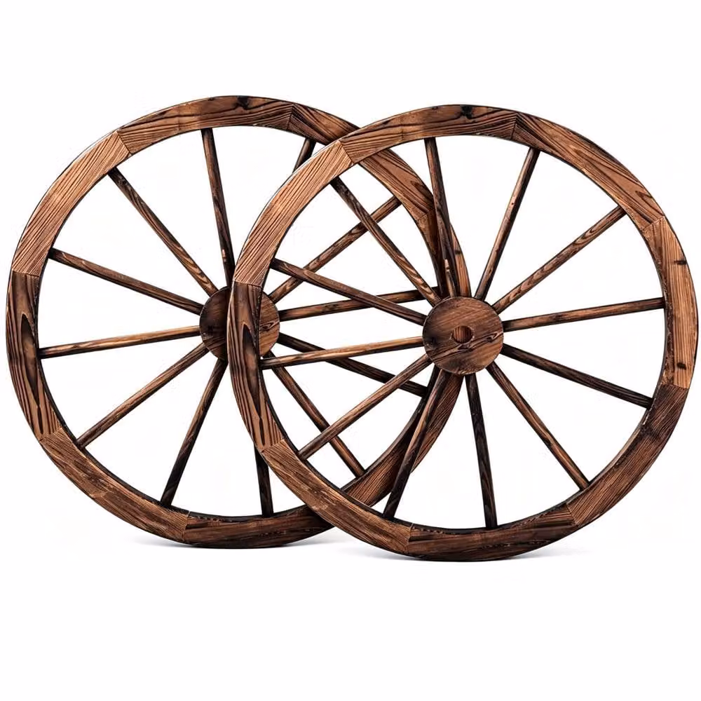 Gr8 Garden Set of 2 Rustic Wooden Garden Wagon Wheels, Brown, Diameter: 76 cm – 3