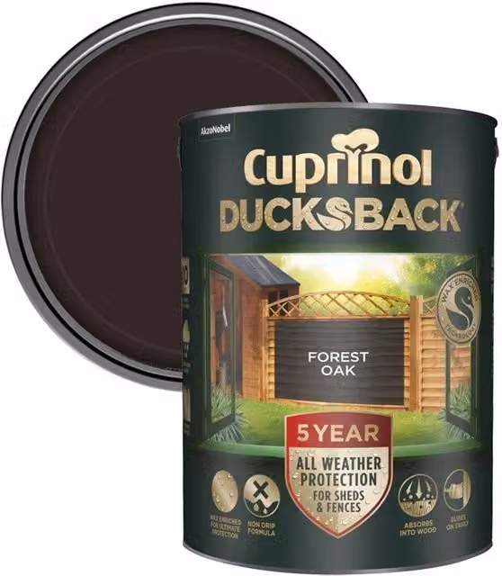 Cuprinol Ducksback Timbercare Wood Paint in Brown and Orange