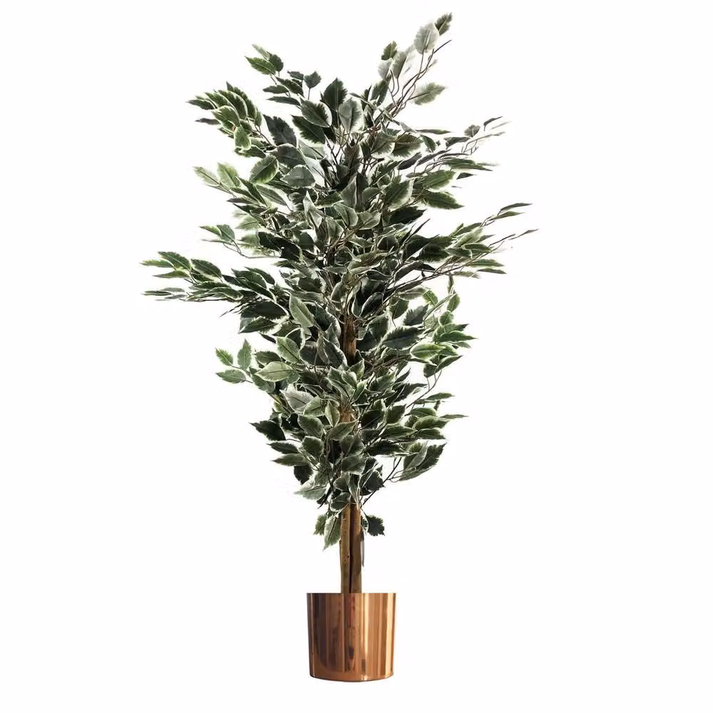 Botanik 130cm Artificial Variegated Bushy Ficus Tree with Copper Planter in Green and White – 3