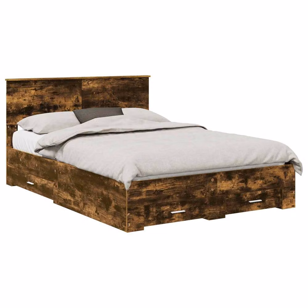 Berkfield Home Modern Bed Frame with Drawers in Smoked Oak Brown, W/D/H: 135 x 190 cm – 2