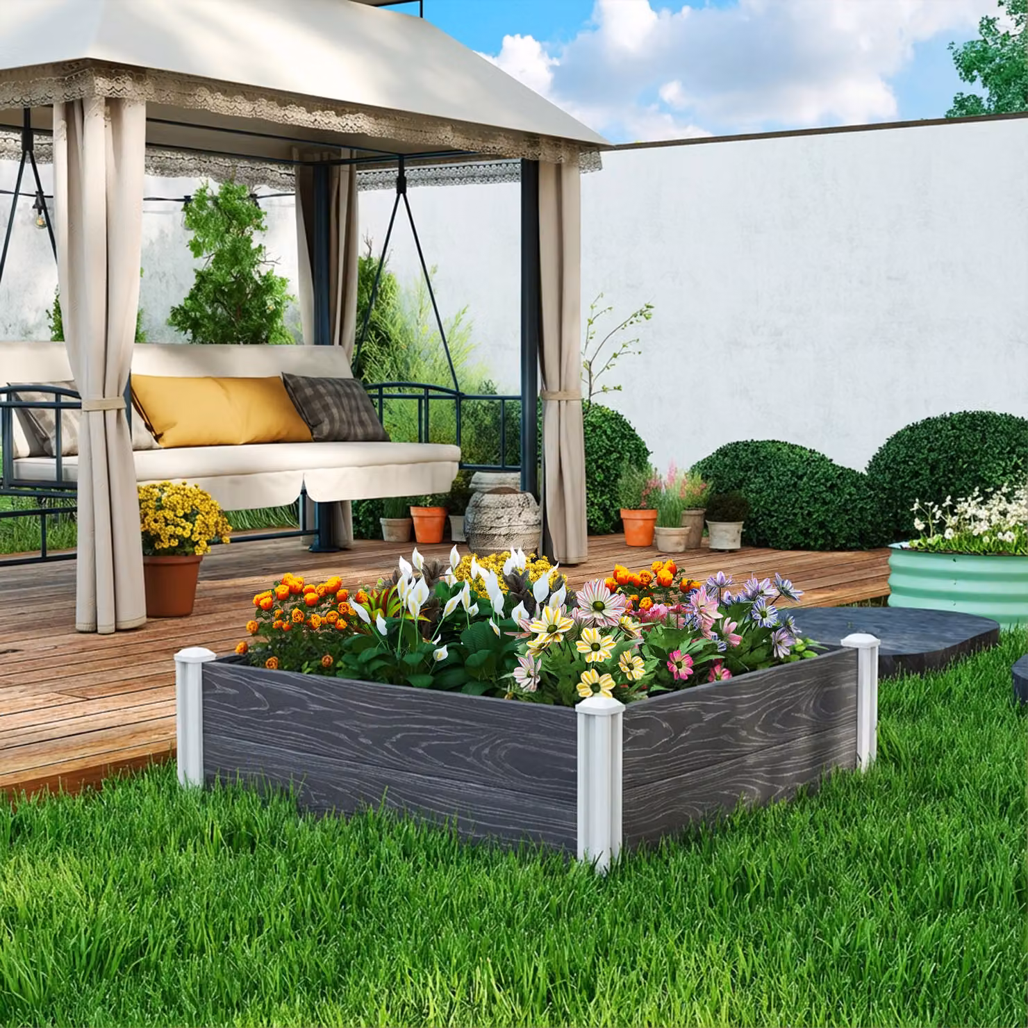 Outsunny Modular Vinyl Raised Garden Bed Kit in Dark Grey, W/D/H: 91.44 x 91.44 x 30.48 cm – 2