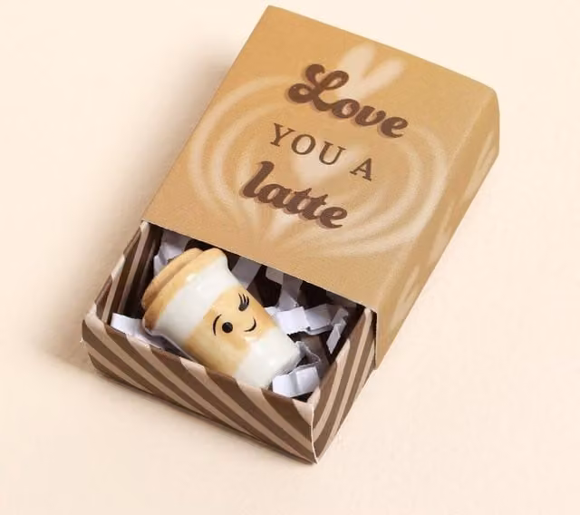 Lisa Angel Tiny Matchbox Ceramic Latte Token in Brown and Black