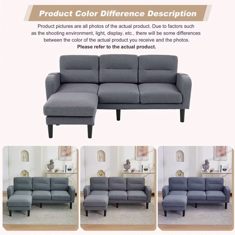 Merax 3 Seater L Shaped Corner Sofa with Reversible Chaise Lounge in Grey – 3