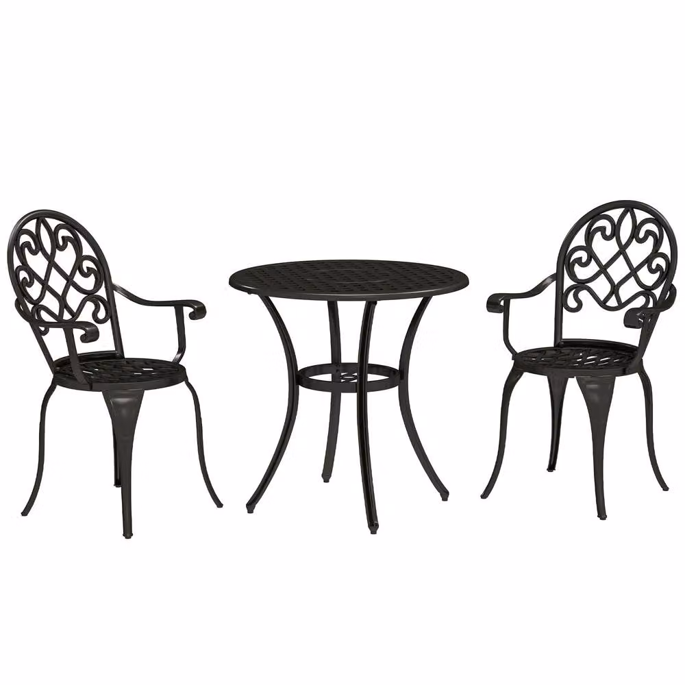OUTSUNNY 3-Piece Black Aluminium Garden Bistro Set with Round Table and 2 Chairs – 2