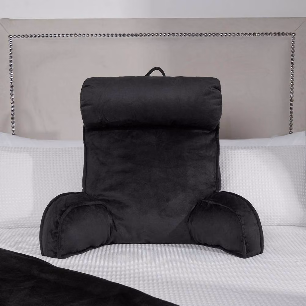 VOGREX Black Plush Contoured Wedge Lumbar Support Reading Pillow with Arms for Adults – 3