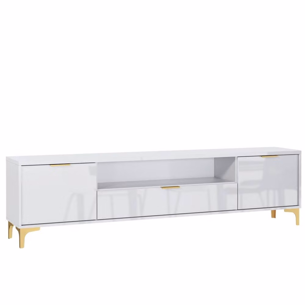 Mex Furniture LTD Goldline Glossy White and Gold TV Unit W: 200 cm – 4