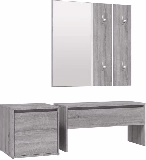 Berkfield Home Hallway Furniture Set in Grey Sonoma, including Bench, Mirror and Wall Rack