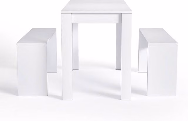 Garden Sanctuary Modern 3 Piece Dining Room Table and Benches Set in White