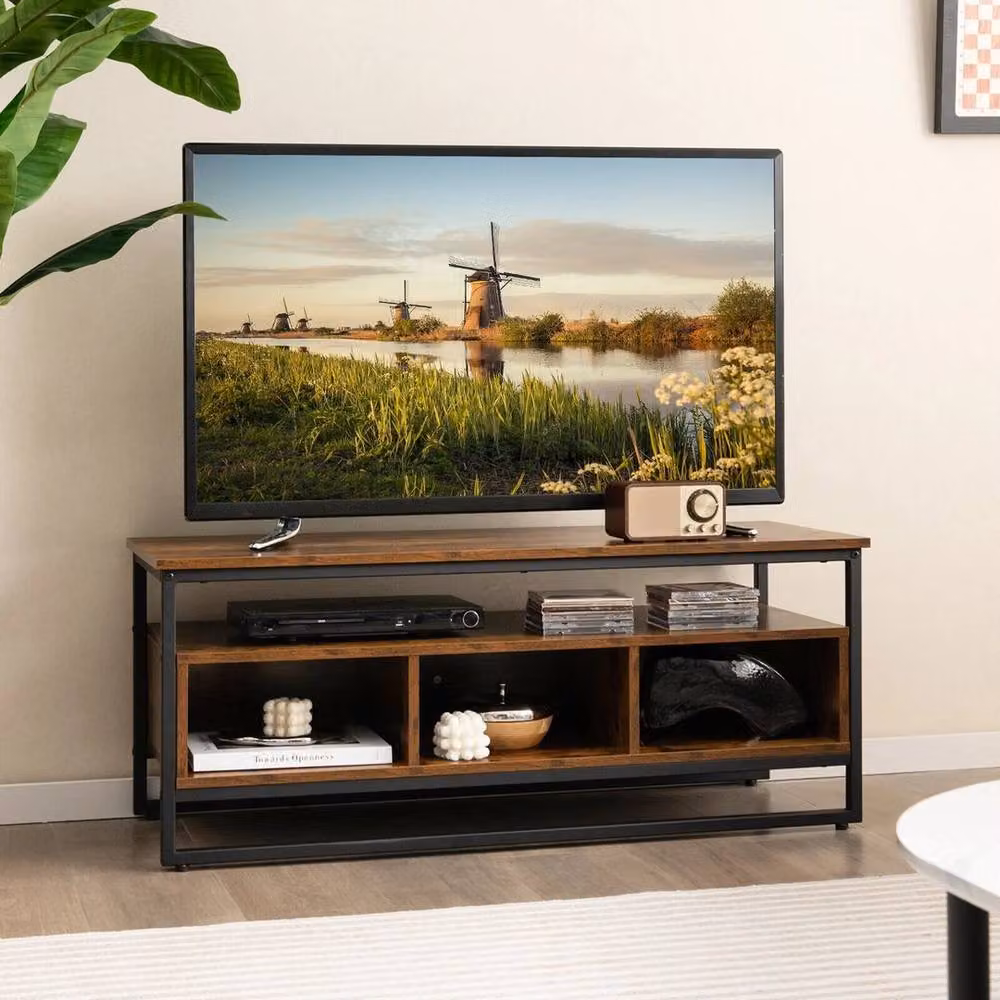 KORVIXA Industrial Small Coffee Table with Metal Frame and Brown Wooden Top, W: 100 cm x D: 45 cm x H: 45 cm – 4