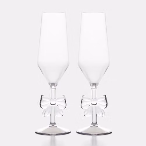 OHS Set of 2 Transparent Plastic Bow Champagne Flutes – 2