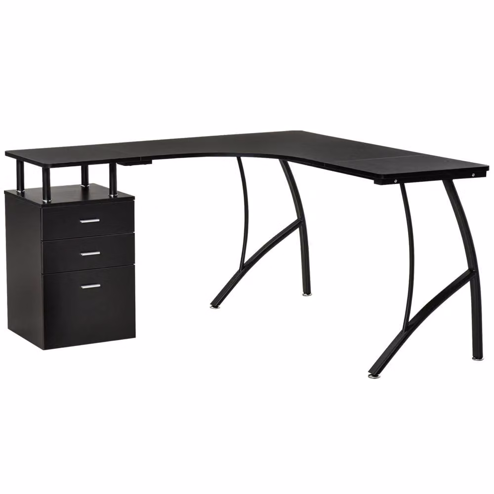 Wyld Haus Keba Black Industrial L Shaped Corner Desk with 3 Drawer Storage W: 143.5 cm – 2