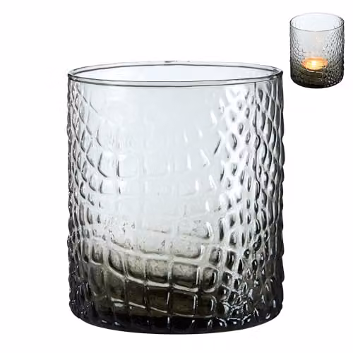 Premier Housewares Snakeskin Pattern Smoked Glass Tealight Holder in Black, Grey and Transparent, W/D/H: 10.0 x 9.0 x 9.0 cm – 1