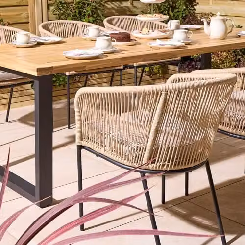 Rowlinsons Oslo 6 Seat Acacia Wood Dining Set in Brown and Grey with Powder Coated Steel, W: 210 cm – 2