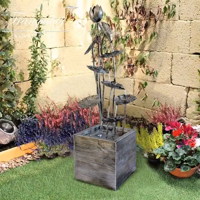 Tranquillity Water Features Grand Zinc Flower Modern Metal Water Column in Grey