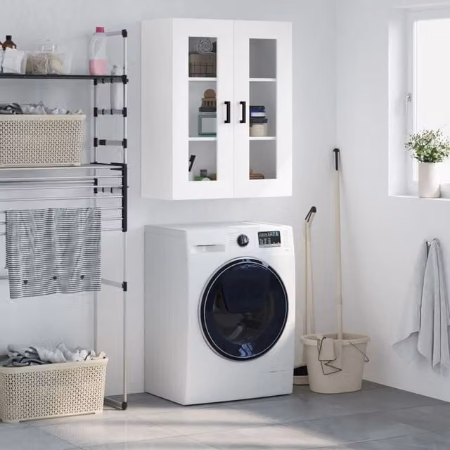 Berkfield Home Wall Mounted Cabinet in White with Glass Doors, W/D/H: 69.5 x 34 x 90 cm – 1